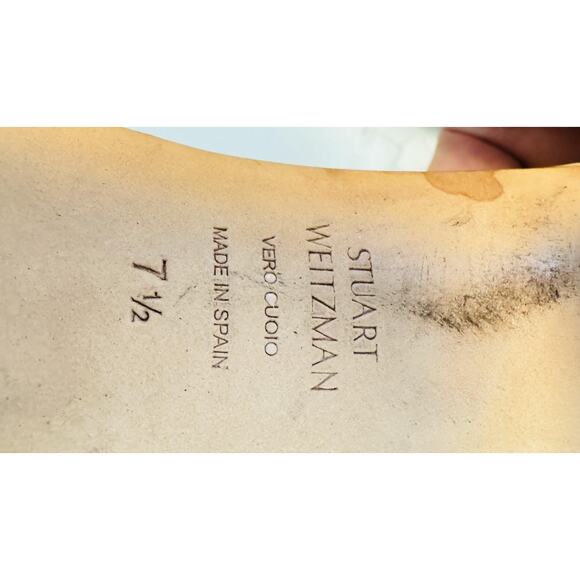 Stuart Weitzman Sandals Womens 7.5 Beige Leather Block Heel Nudist 75 Shoes - Picture 11 of 12